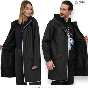 NWT Rains Long Jacket In Color Black Reflective Unisex Size Large